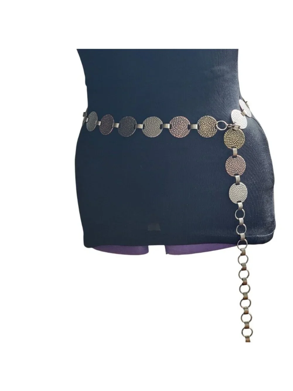 Vtg Y2K Hammered MetalDisc Chain Belt Adjustable..
